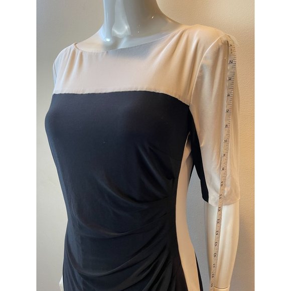 Lauren Ralph Lauren Women Colorblock Bodycon Dress Side Ruched Black White SZ 10 - Picture 5 of 11